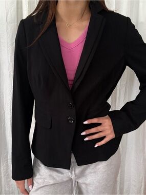 White House Black Market Black Blazer Size 8 Double Lapel Tailored Career Jacket